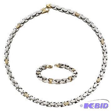 New Mens Two-Tone Steel CZ Necklace &amp Bra...