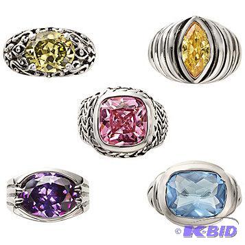 New 5pc Silvertone Fashion Large StoneCZ Rin...