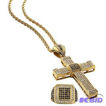 New Stainless Steel Mens Goldtone Cross &amp...