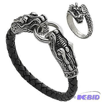 New Mens Stainless Steel Dragon Bracelet &amp...