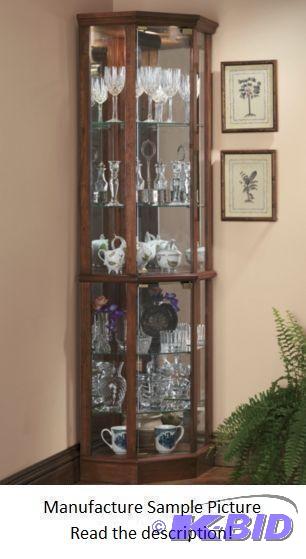 Oak Finish Corner Curio Cabinet Exclusive - H...