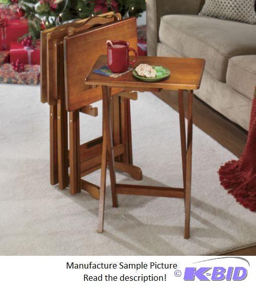 Four Piece Tray Table Set - Oak - Convenient ...