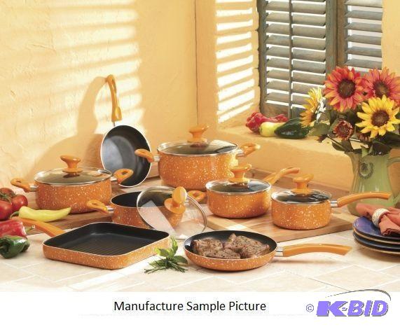 13 Piece Marble Aluminum Cookware Set - Orang...