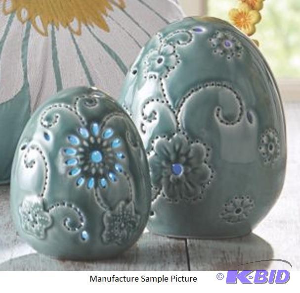 Pair of LED Eggs - Pierced, embossed ceramic...