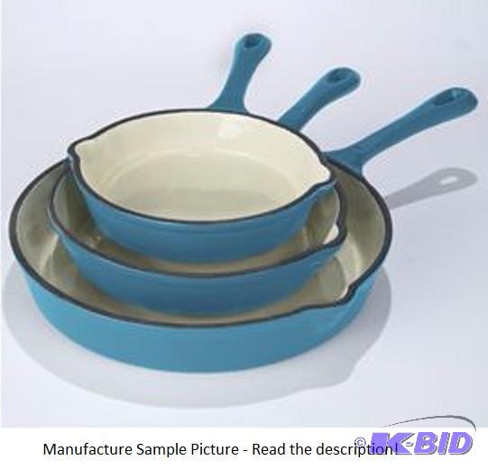 Three Piece Enameled Cast Iron Skillet Set - ...