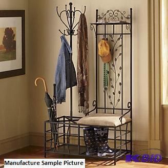 Black and Gold Leaf Hall Tree with Storage Be...