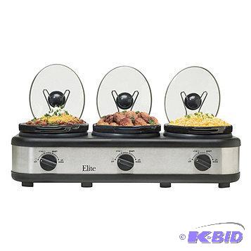 NEW Elite Gourmet Triple Buffet Slow Cooker w...