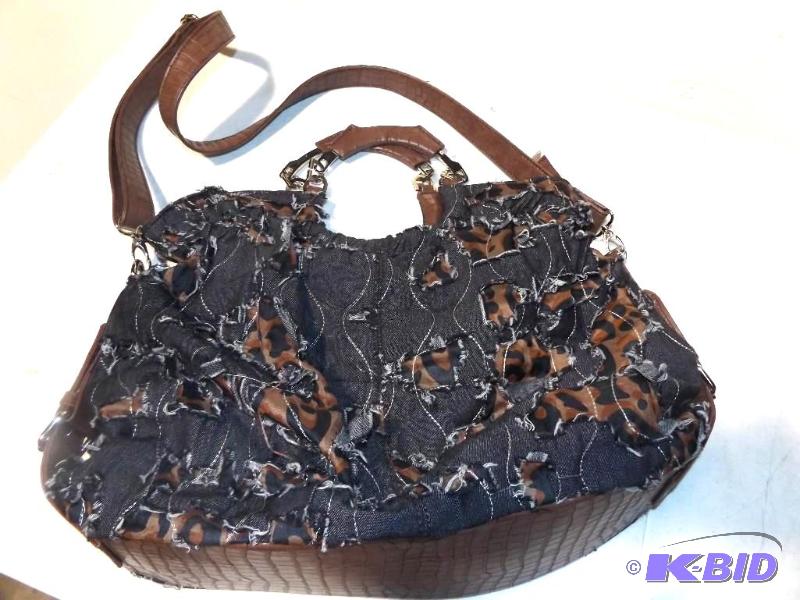 Leopard and denim fringe purse