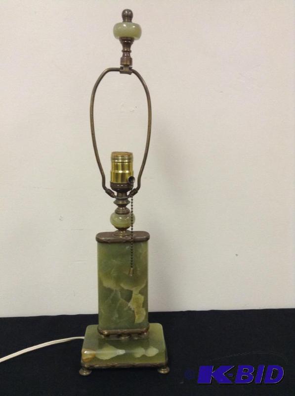 lot 10 image: Vintage Art Deco Green Stone Lamp No Shade