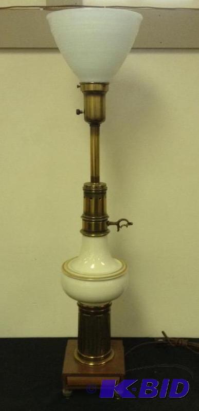 lot 15 image: Tall Torchier Style Lamp with Brass and Ceramic