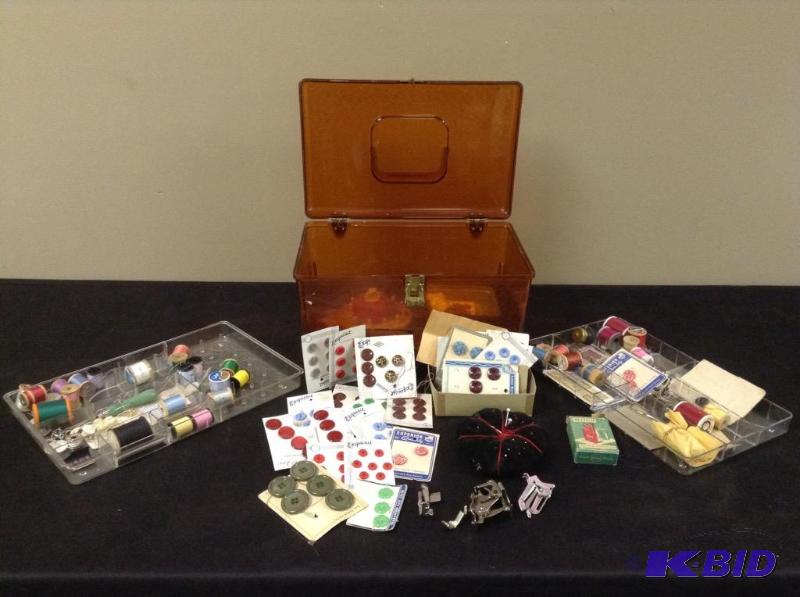 lot 22 image: Vintage Sewing Box and Contents