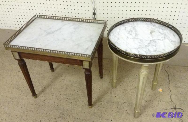 lot 36 image: Lot of 2 Vintage Side Tables with Faux Marble Tops