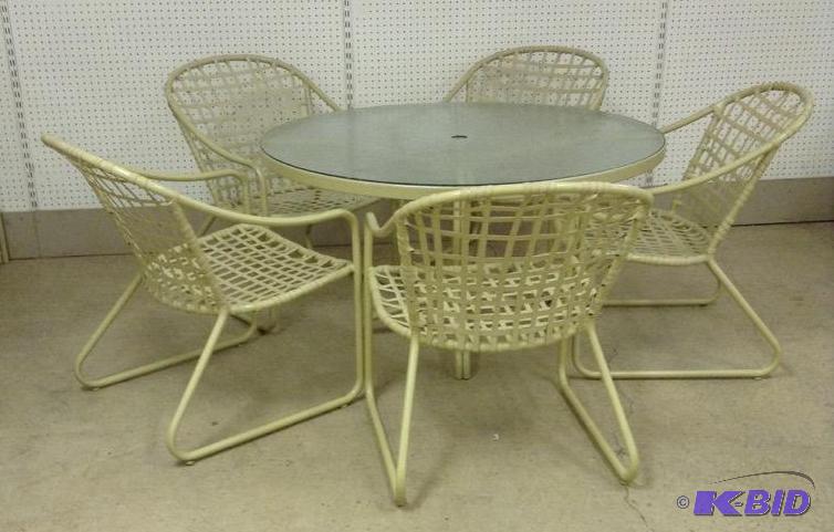 lot 37 image: Round Glass Top Patio Table with 5 Chairs