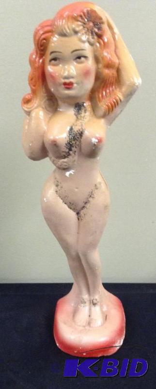 lot 59 image: Ooo La La Risque Nude Chalkware Pin Up Girl Statue