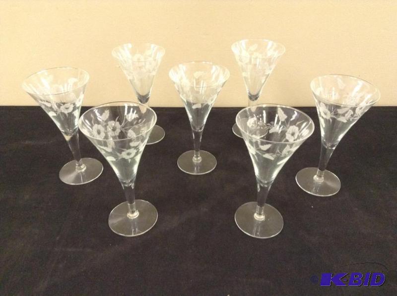 lot 70 image: Fancy Etched Crystal Special Occasion Glasses