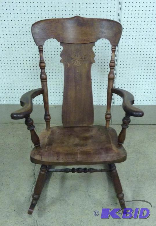 lot 79 image: Nice Old Rocking Chair with Inlay on Back Rest