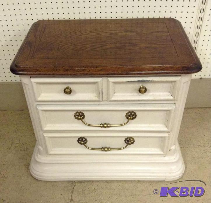 lot 82 image: Nice Three Drawer Night Stand with Natural Wood Top