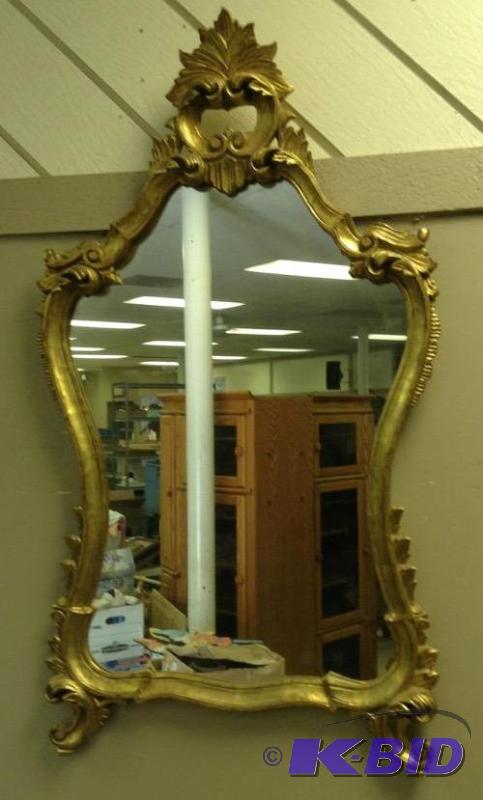 lot 84 image: Gorgeous Shapely Wall Mirror Gold Tone Frame