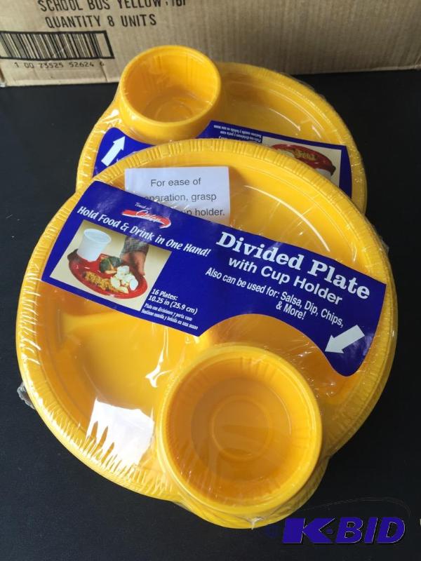 lot 158 image: Yellow Divided Plates With Cup Holder.