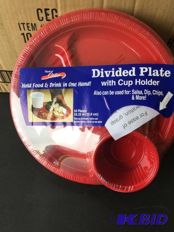 lot 159 image: 10.25 Inch Red Divided Plates with Cup holder