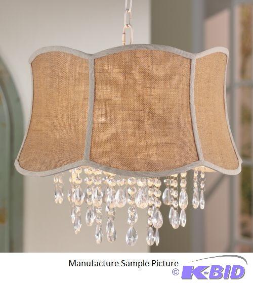 Crystal Swag Lamp - Tan fabric, scalloped sha...