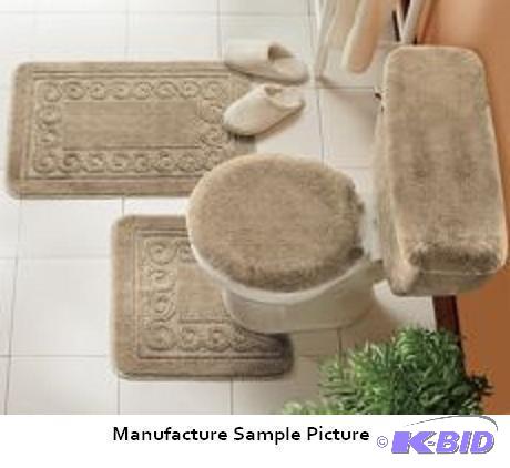 lot 47 image: Five Piece Scroll Bathroom Rug Set - Sand - S...