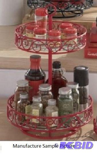 lot 5 image: Two Tier Scrolled Metal Lazy Susan - Red - Sc...