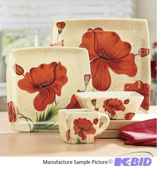 lot 8 image: 16 Piece Poppy Dinnerware Set -&nbspGraced w...