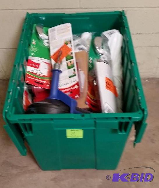 Large Green Storage Bin of Plumbing Home Repair Items