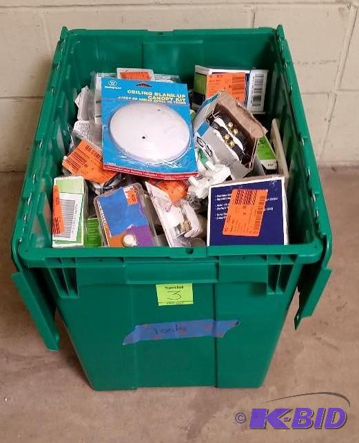 Large Green Storage Bin of Electrical Home Repair Items