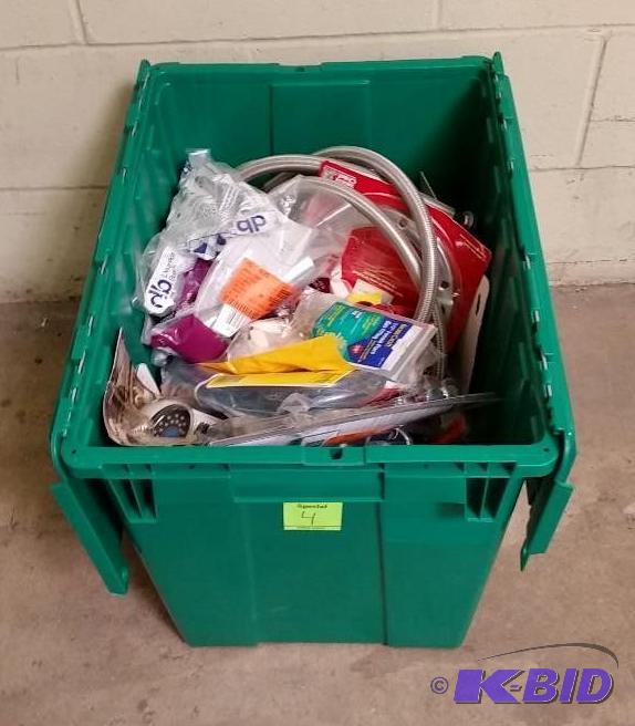 Large Green Storage Bin of Plumbing Home Repair Items