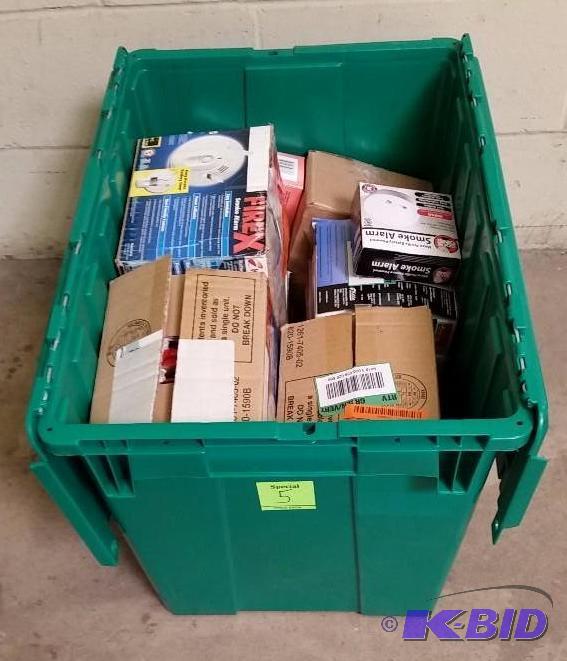 Large Green Storage Bin of smokeco alarms