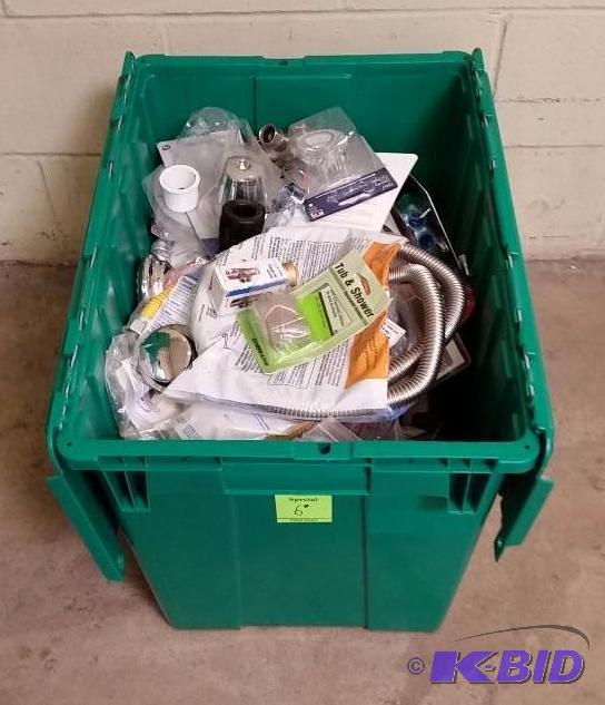 Large Green Storage Bin of Plumbing Home Repair Items