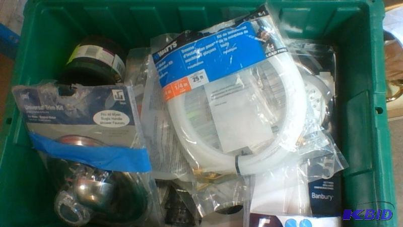 Large Green Storage Bin of Plumbing Home Repair Items