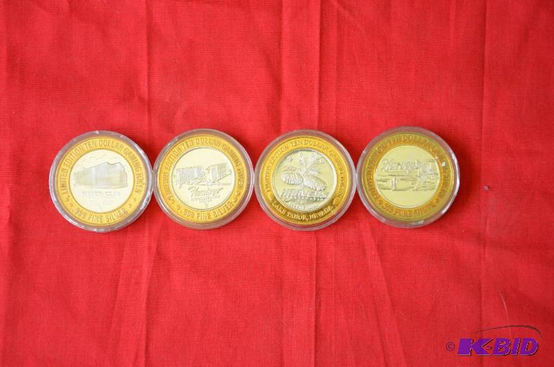 4 fine silver casino coins...