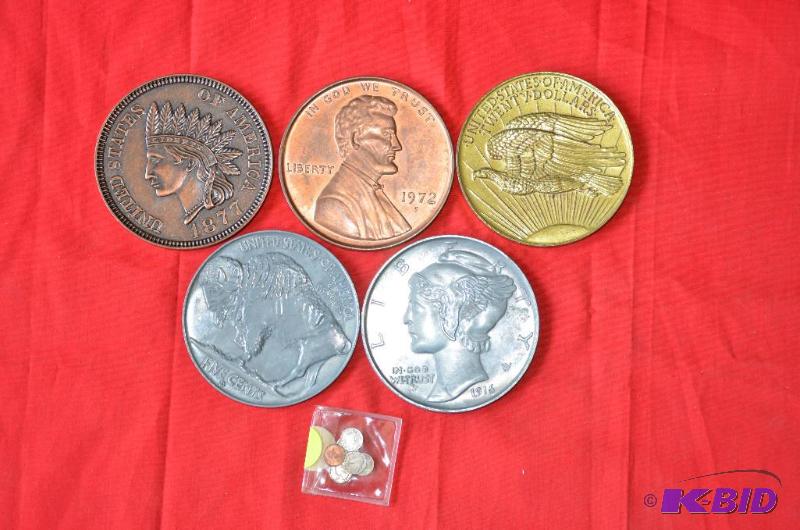 replica American coins are 3 inches in diamet...