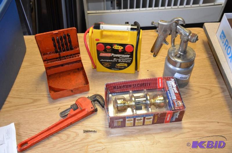 Craftsman painting gun, pipe wrench, keyed lo...