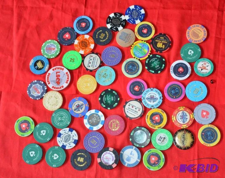 Lot of casino coins, plastic &amp wooden...