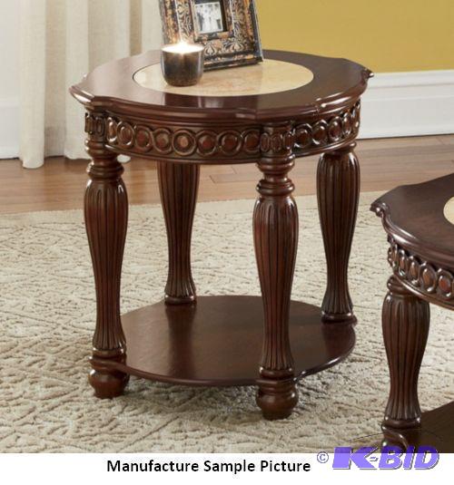 Carved Golden Faux Marble End Table - Inlaid ...
