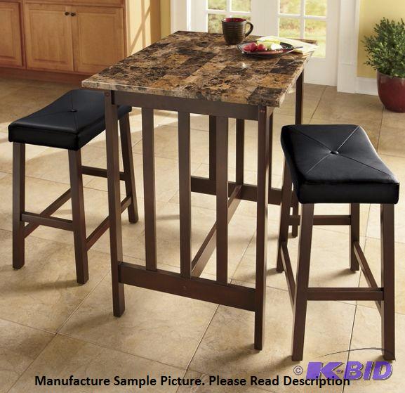 Three Piece Faux Marble Table and Stool Set -...