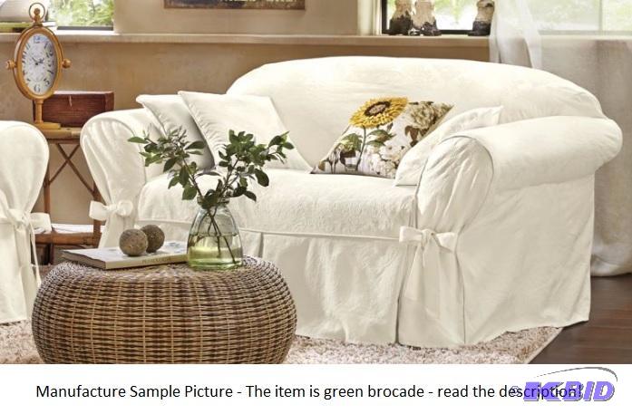 lot 17 image: Green Brocade Slip Cover - Sofa - See second ...