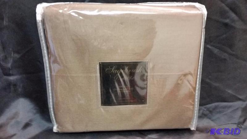 lot 21 image: Sagebrush Drape Set 2 Panels 80 x 84 2 Tiebacks. NIP Coffee Color wlight olive Tiebacks