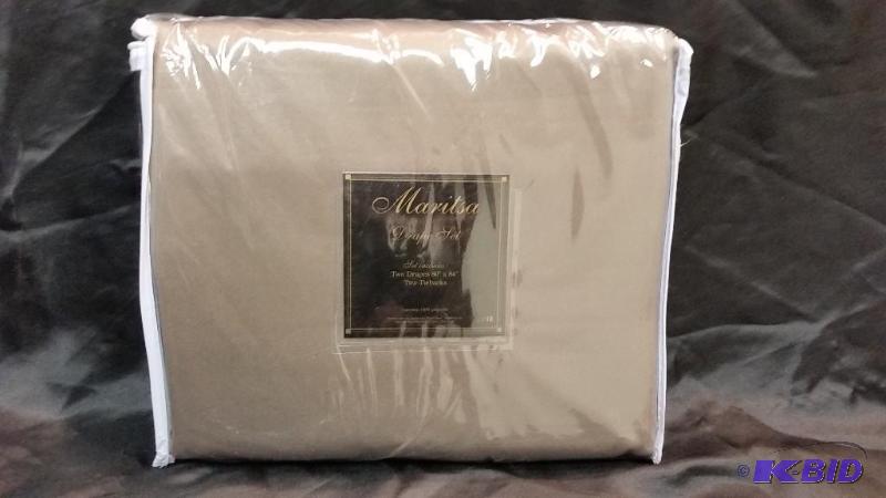 lot 24 image: Marista Drape Set 2 Panels 80 x 84 2 Tiebacks. New in Package Coffee Color wlight olive Tiebacks