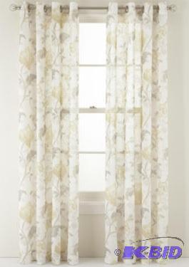 lot 28 image: MarthaWindow Faded Floral Grommet-Top Sheer Panel Citron