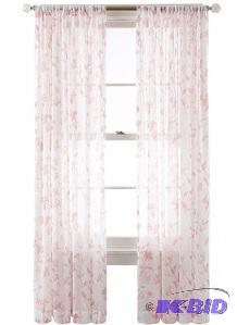 lot 34 image: Martha Window Trailing Vine Rod-Pocket Sheer Panel Coral Lantana