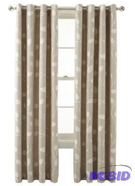 lot 5 image: Martha Window Hampton Leaf Grommet-Top Curtain Panel Khaki.  50 x 84