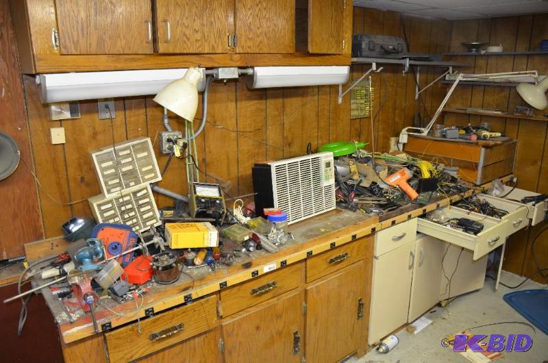 lot 114 image: All contents of work bench and cabinets -Wood...