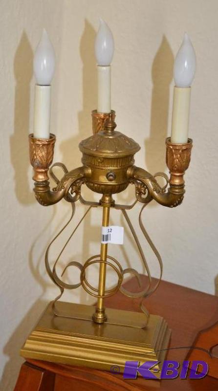 lot 12 image: Ornate metal table lamp 18" tall...