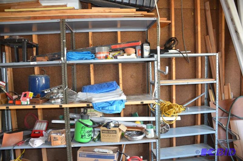 lot 123 image: 3 metal shelves - Shelves Only- no content...