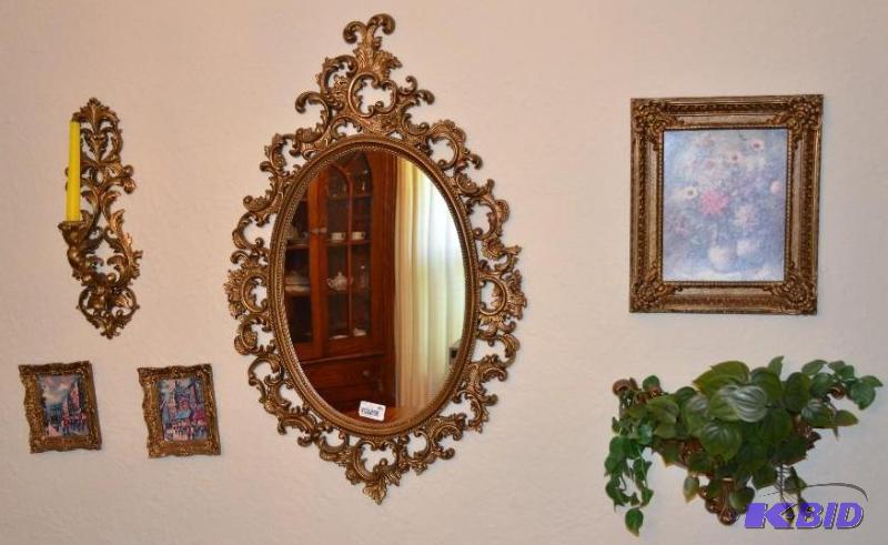 lot 165 image: Ornate Glass mirror with matching wall art...
